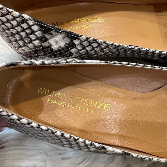 Wilma Firenze Black & White Italian Leather Snakeskin Fringe Low Heel Pumps 37 - Picture 4 of 8